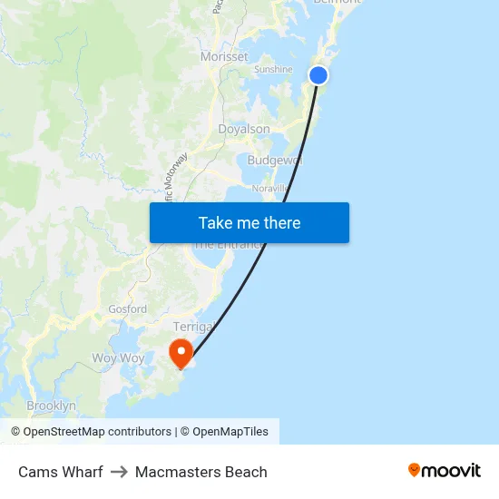 Cams Wharf to Macmasters Beach map