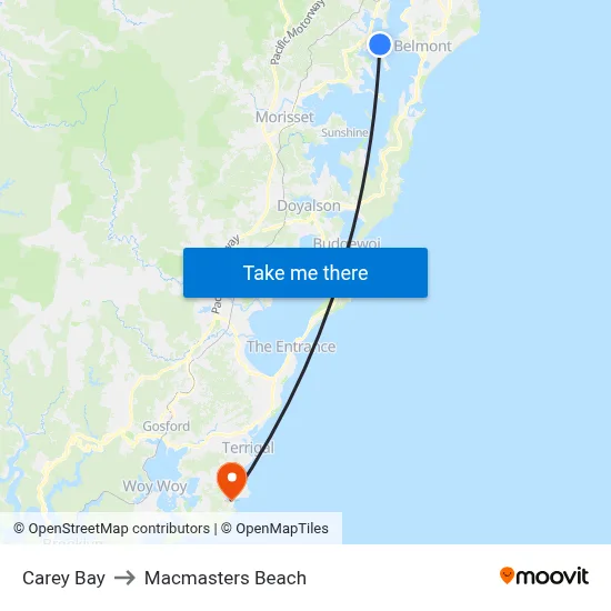 Carey Bay to Macmasters Beach map