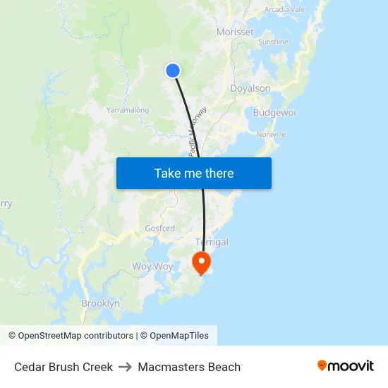 Cedar Brush Creek to Macmasters Beach map