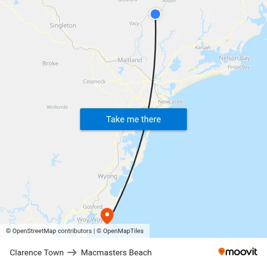 Clarence Town to Macmasters Beach map