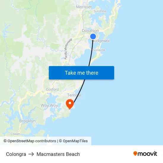 Colongra to Macmasters Beach map
