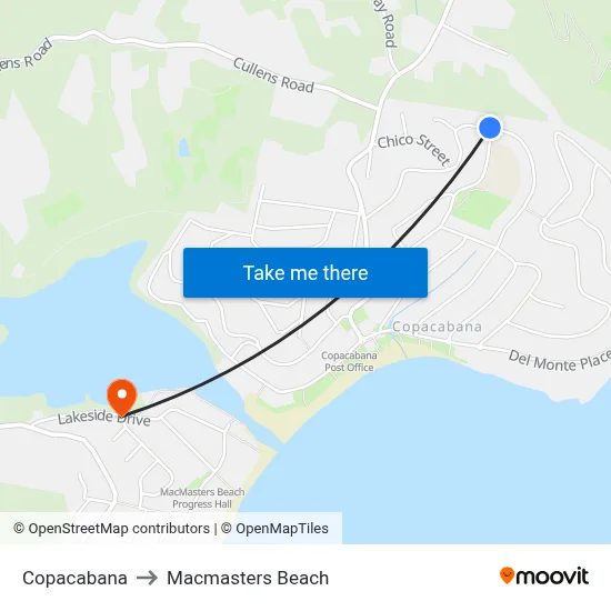 Copacabana to Macmasters Beach map