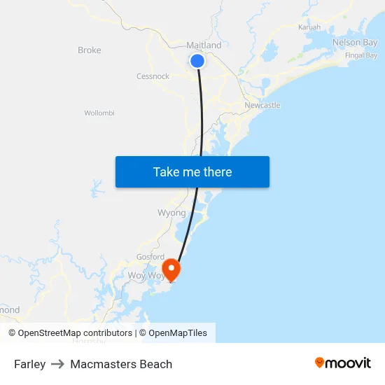 Farley to Macmasters Beach map