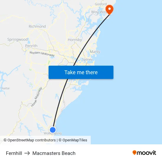 Fernhill to Macmasters Beach map