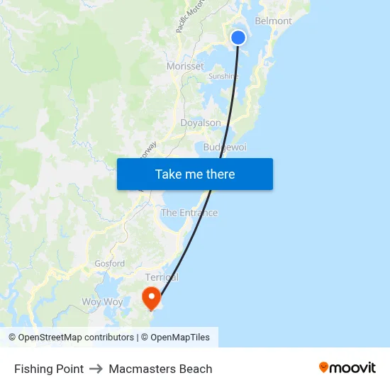 Fishing Point to Macmasters Beach map