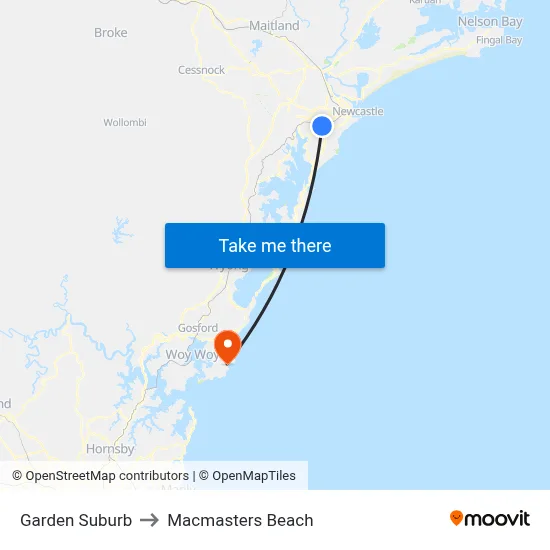 Garden Suburb to Macmasters Beach map