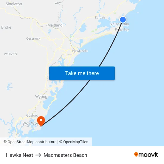 Hawks Nest to Macmasters Beach map