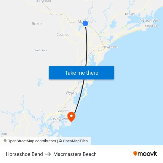 Horseshoe Bend to Macmasters Beach map