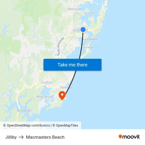 Jilliby to Macmasters Beach map