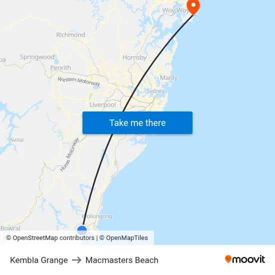 Kembla Grange to Macmasters Beach map