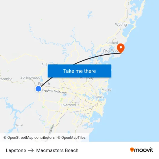 Lapstone to Macmasters Beach map