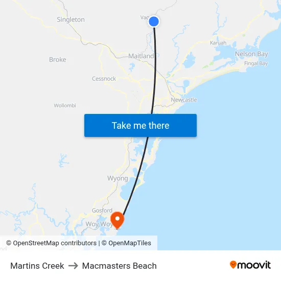 Martins Creek to Macmasters Beach map
