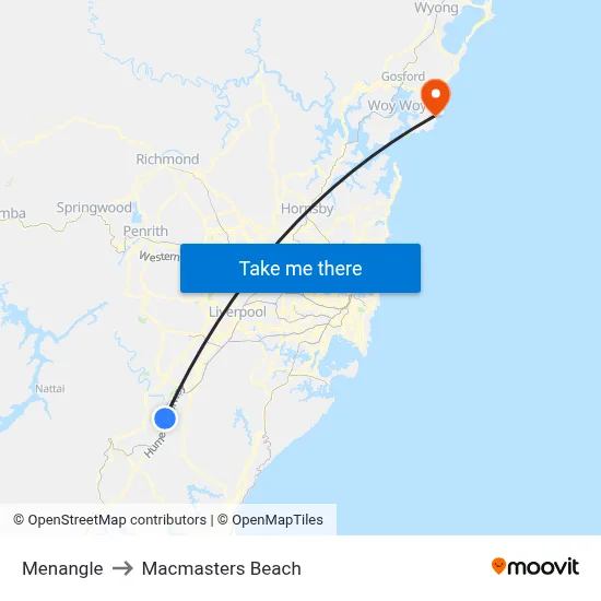Menangle to Macmasters Beach map
