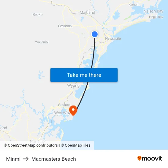 Minmi to Macmasters Beach map