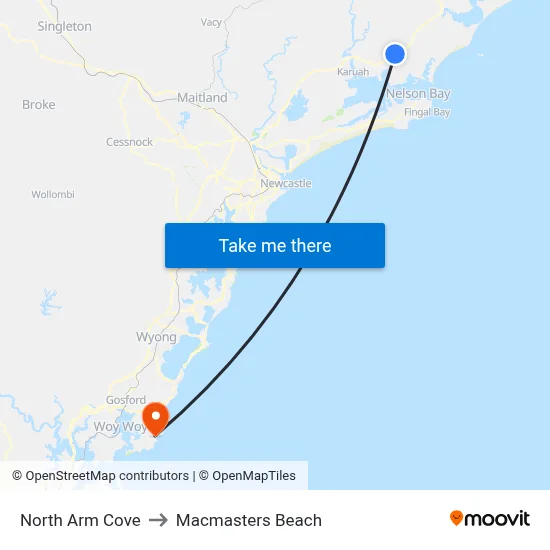 North Arm Cove to Macmasters Beach map