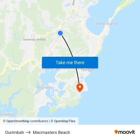 Ourimbah to Macmasters Beach map
