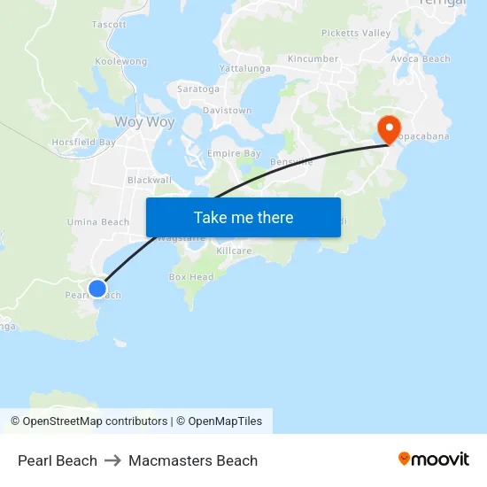 Pearl Beach to Macmasters Beach map