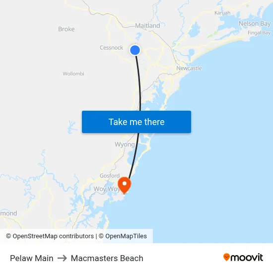 Pelaw Main to Macmasters Beach map