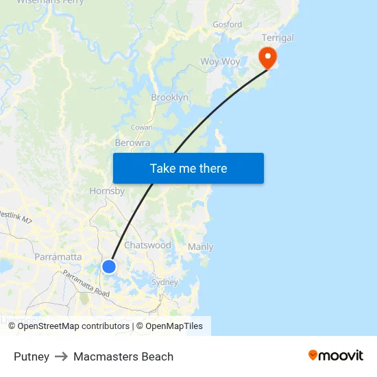 Putney to Macmasters Beach map