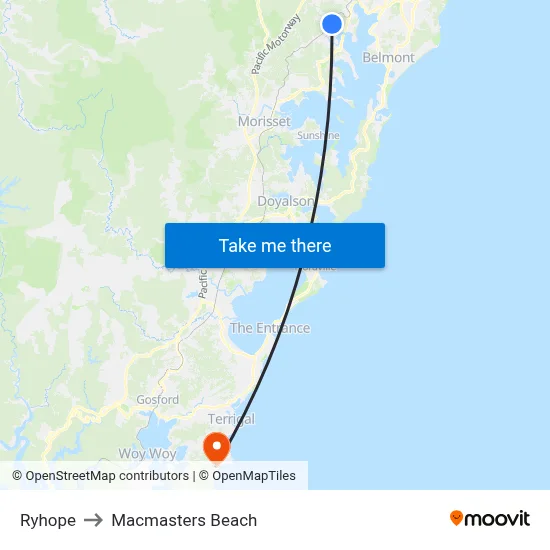 Ryhope to Macmasters Beach map