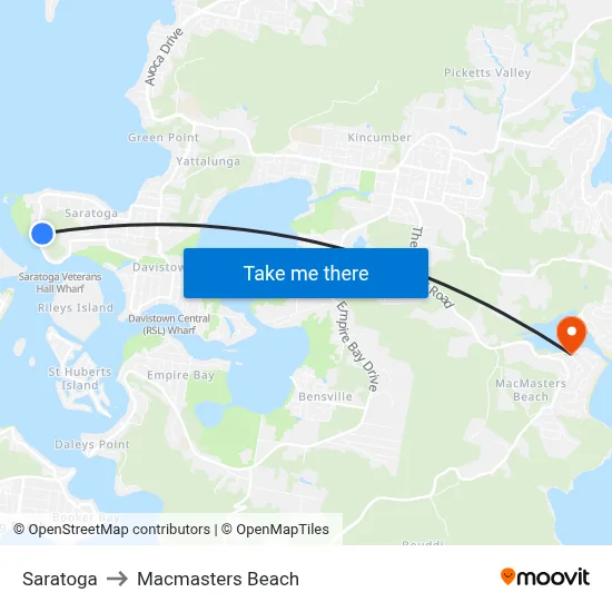 Saratoga to Macmasters Beach map