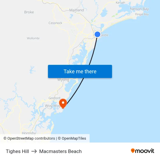 Tighes Hill to Macmasters Beach map
