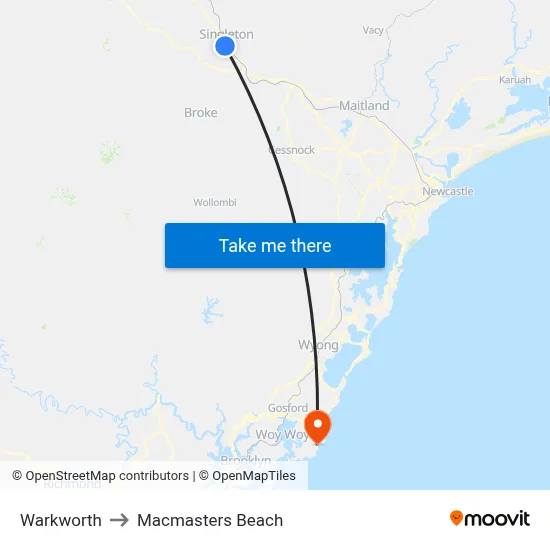 Warkworth to Macmasters Beach map