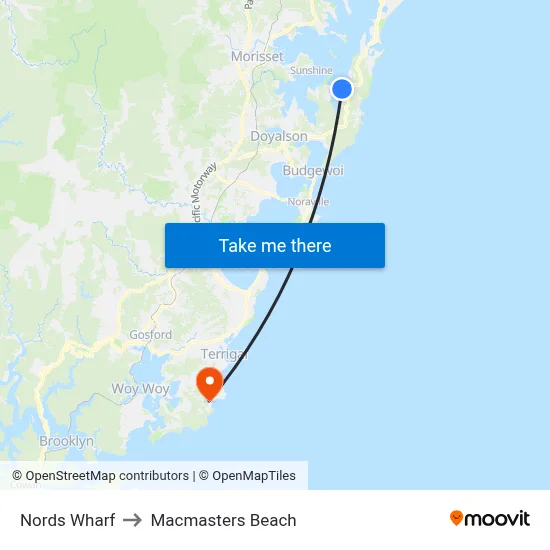 Nords Wharf to Macmasters Beach map