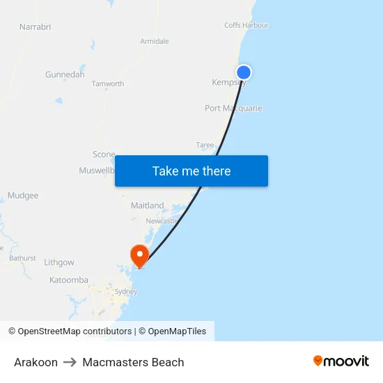 Arakoon to Macmasters Beach map