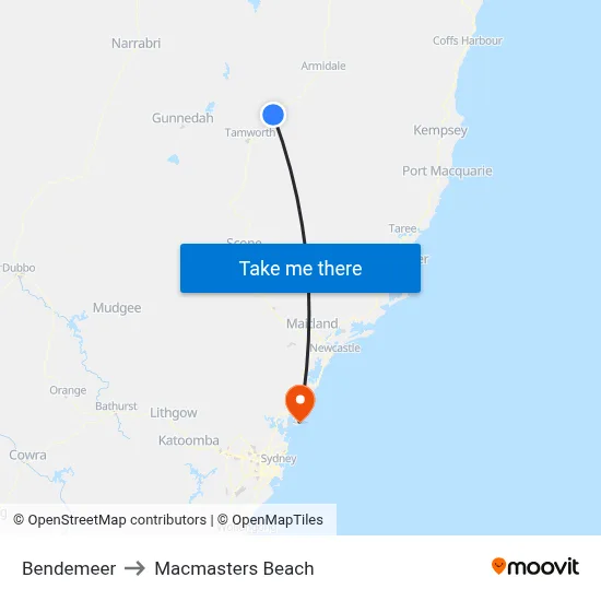 Bendemeer to Macmasters Beach map