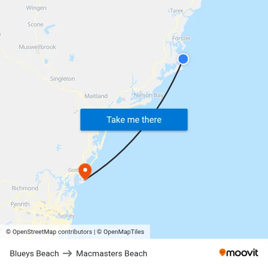 Blueys Beach to Macmasters Beach map