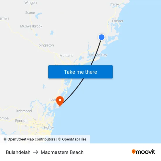Bulahdelah to Macmasters Beach map