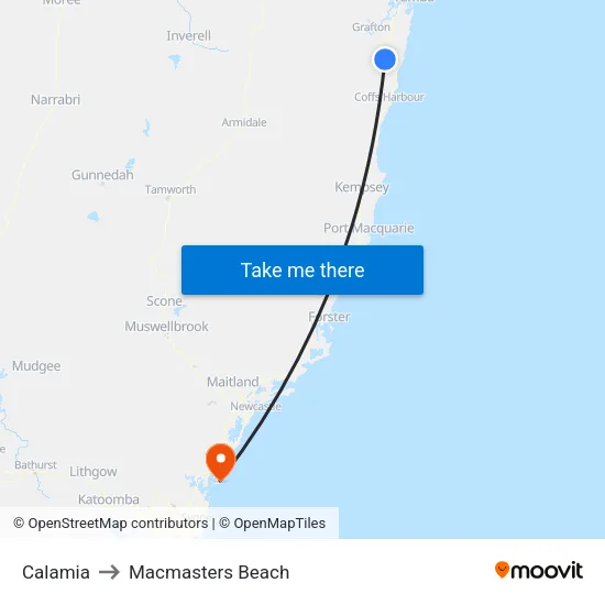 Calamia to Macmasters Beach map