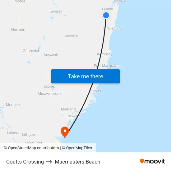Coutts Crossing to Macmasters Beach map