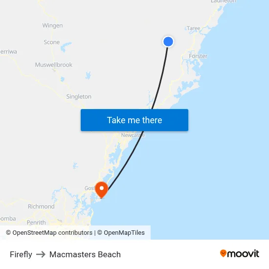 Firefly to Macmasters Beach map