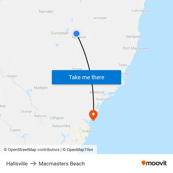 Hallsville to Macmasters Beach map