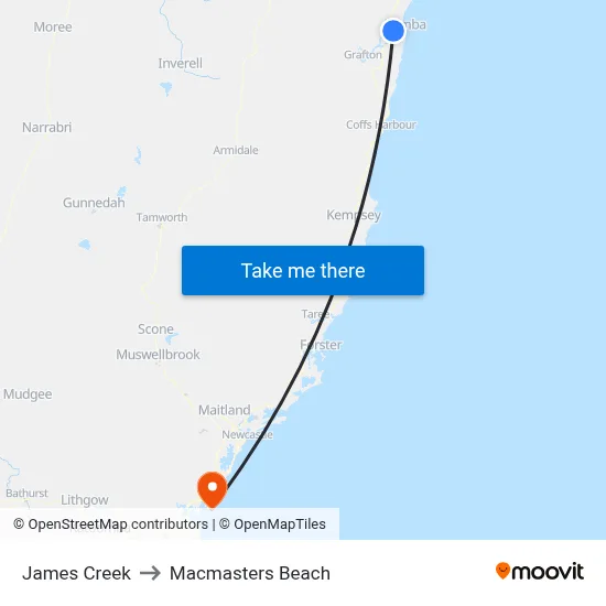 James Creek to Macmasters Beach map