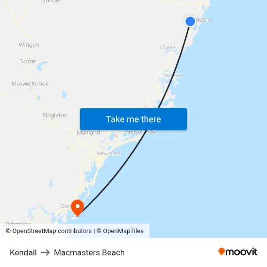 Kendall to Macmasters Beach map