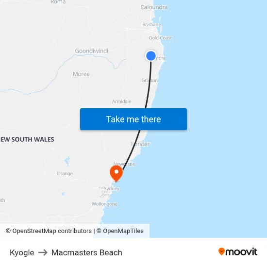 Kyogle to Macmasters Beach map