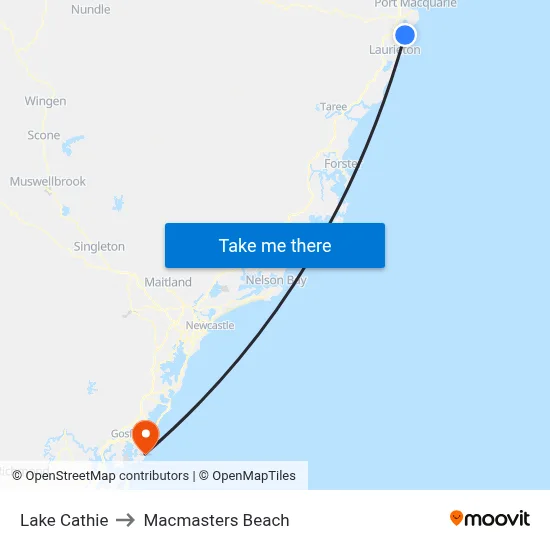 Lake Cathie to Macmasters Beach map