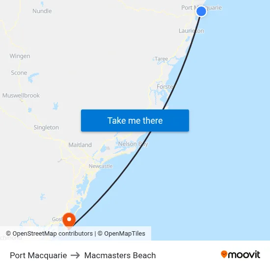 Port Macquarie to Macmasters Beach map