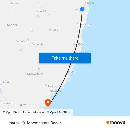 Ulmarra to Macmasters Beach map