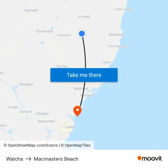 Walcha to Macmasters Beach map