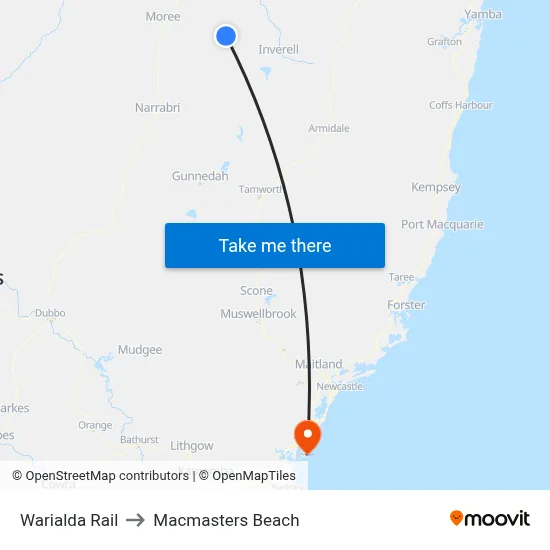 Warialda Rail to Macmasters Beach map
