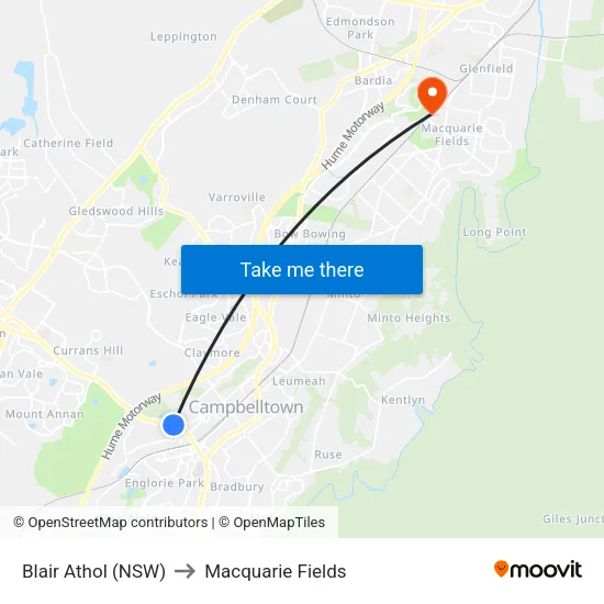 Blair Athol (NSW) to Macquarie Fields map
