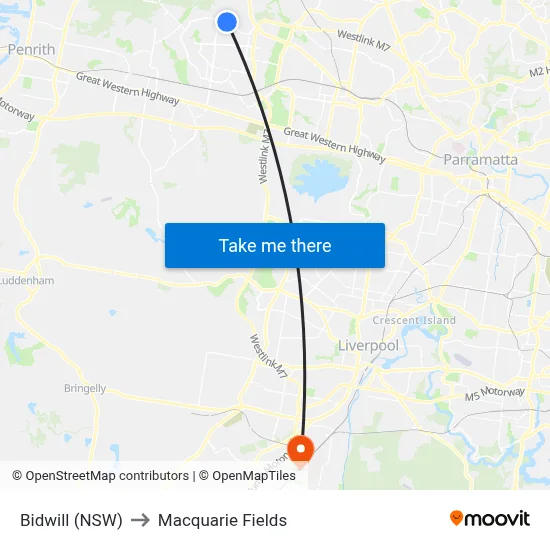 Bidwill (NSW) to Macquarie Fields map