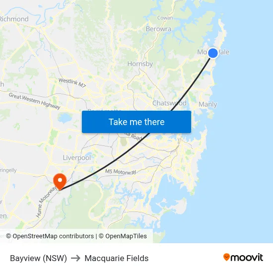 Bayview (NSW) to Macquarie Fields map