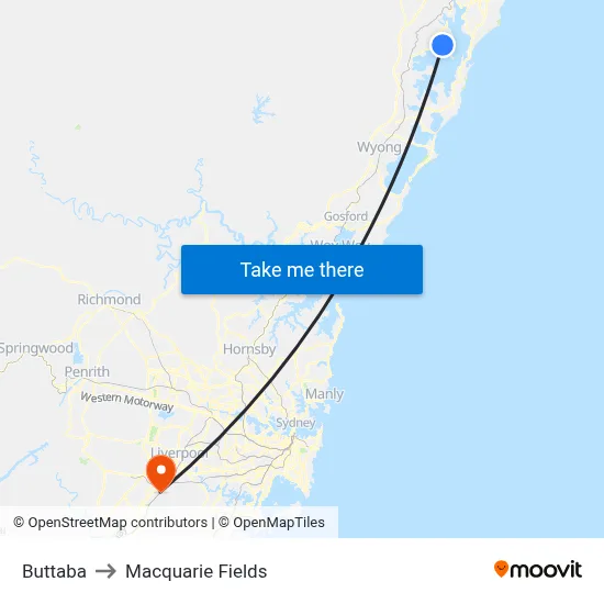 Buttaba to Macquarie Fields map