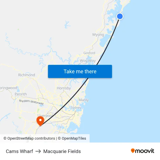Cams Wharf to Macquarie Fields map