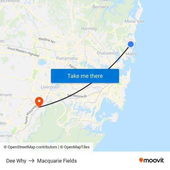 Dee Why to Macquarie Fields map
